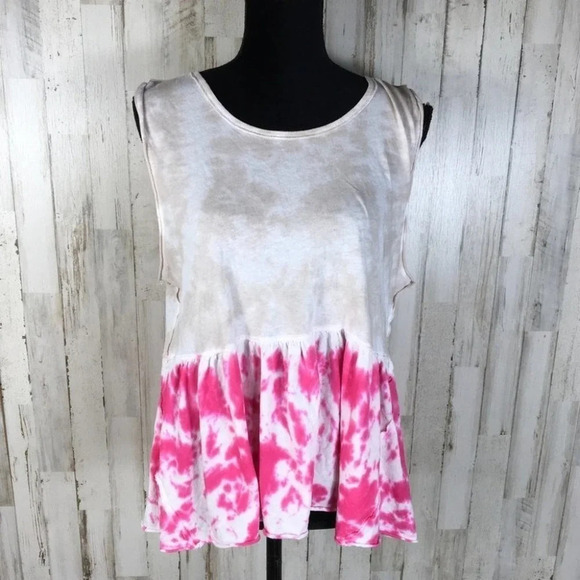 Free People Tie Dye Anytime Peplum Tank Top Pink Hibiscus NWT Barbiecore - Picture 2 of 5